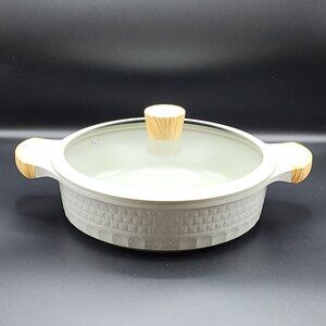 D&W Cookware 11in Low Casserole Pan With Lid Speckled Ceramic Coated Interior